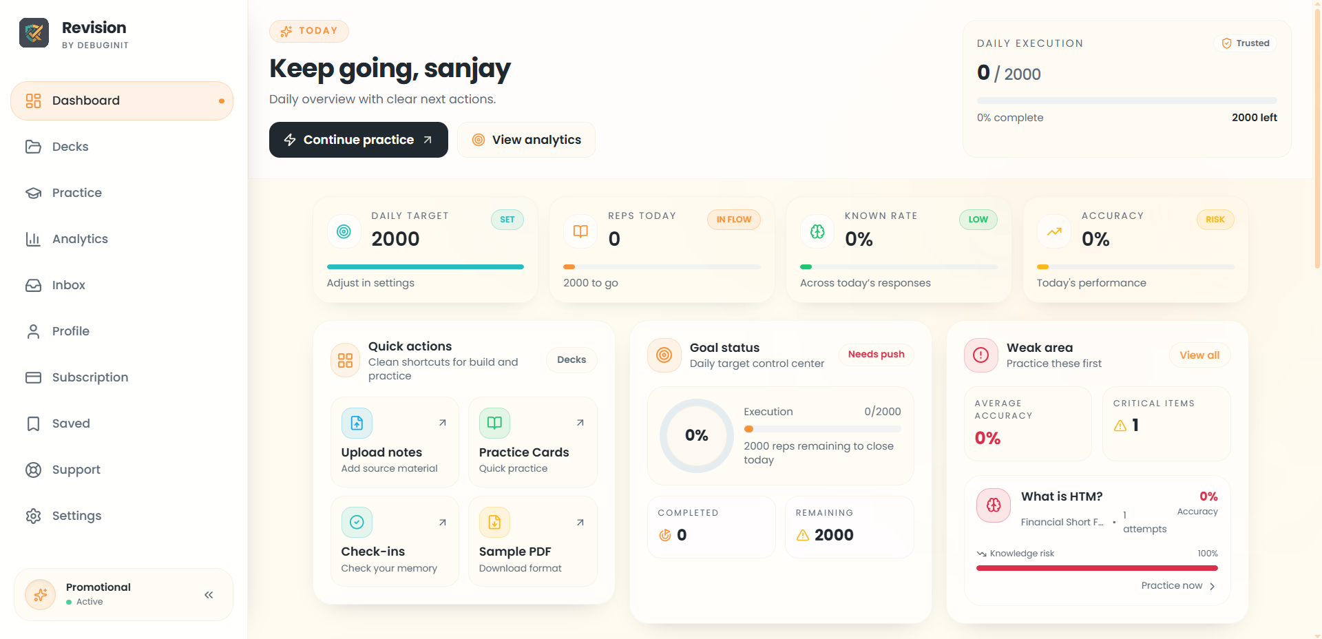 Revision dashboard